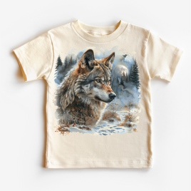 Retro Wolf Watercolor Nature Scene Shirt - Kids Tee
