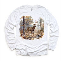 Retro Deer Watercolor Nature Scene Buck Shirt - Kids Tee