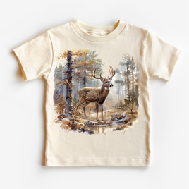 Retro Deer Watercolor Nature Scene Buck Shirt - Kids Tee