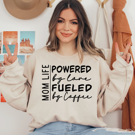 Mom Life Powered By Love Fueled By Coffee Ready To Press DTF Transfers, DTF Hot Peel