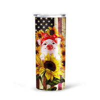 Pig Sunflower Tall Glitter Tumbler Custom American Flag