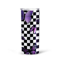 Purple Butterfly Tall Glitter Tumbler Custom Checkerboard Pattern