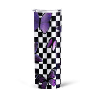 Purple Butterfly Tall Glitter Tumbler Custom Checkerboard Pattern