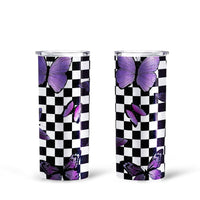 Purple Butterfly Tall Glitter Tumbler Custom Checkerboard Pattern