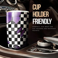 Purple Butterfly Tumbler Stainless Steel Custom Checkerboard Pattern