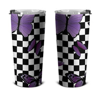 Purple Butterfly Tumbler Stainless Steel Custom Checkerboard Pattern