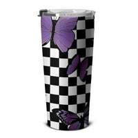 Purple Butterfly Tumbler Stainless Steel Custom Checkerboard Pattern