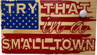 American Flag Try That In A Small Town Decorative and Secure Gun Cabinet (Red and Blue)