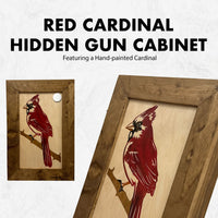 Red Cardinal Bird Gun Concealment Furniture - Handcrafted Hidden Gun Storage Wall Decor - Hidden Gun Shelf with Magnetic Lock for Quick Access