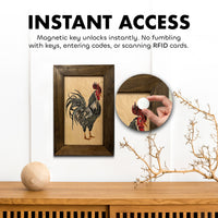 Farmhouse Rooster Gun Concealment Furniture - Handcrafted Hidden Gun Storage Wall Decor - Hidden Gun Shelf with Magnetic Lock for Quick Access