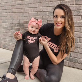 Retro Mama + Mama's Girl - Set of 2 Shirts  - BLACK w/ PINK DESIGNS