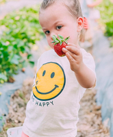 Be Happy - Yellow + Black Smiley Face - Child Tee