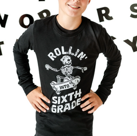 Skateboarding Skelly - Rollin' Into (Choose Your Grade) - Child Long Sleeve Tee