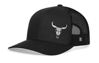 Bull Skull Trucker Hat  |  Black Steer Snapback