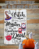 A Witch and Her Little Monsters - Metal Sign