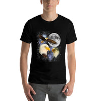Three Bald Eagle Moon Meme Funny American Bird Eagles Lover  Eco-friendly Material T-Shirt
