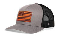 American Flag Trucker Hat Leather  |  USA Snapback