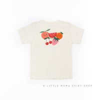Pocket Fruit (Front) w/ Group of Smiley Fruit (Back) - Child Tee