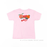 Pocket Fruit (Front) w/ Group of Smiley Fruit (Back) - Child Tee