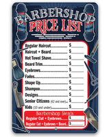 Barbershop Price List - Metal Sign
