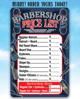 Barbershop Price List - Metal Sign