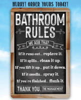 Bathroom Rules (Chalkboard Style) - Metal Sign