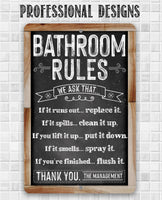 Bathroom Rules (Chalkboard Style) - Metal Sign