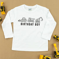 Birthday Boy Construction Trucks - Child Long Sleeve Tee