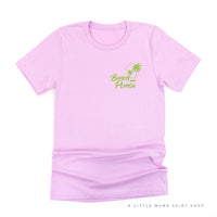 BEACH PLEASE POCKET DESIGN FRONT / 2 PALM TREES BACK - Unisex Tee