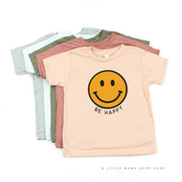 Be Happy - Yellow + Black Smiley Face - Child Tee