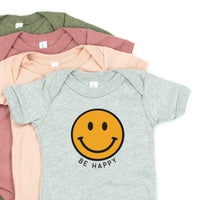 Be Happy - Yellow + Black Smiley Face - Child Tee
