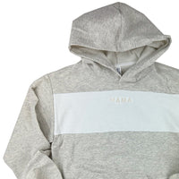 Colorblock Hoodie - Oatmeal + White  - Embroidered MAMA (Cream Thread)