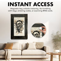 Hidden Gun Cabinet Safe with Skull Giving Middle Finger Wall Decor, Concealed Furniture