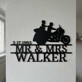 Custom Metal Wall Art - Personalized Biker Couple Name Monogram