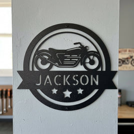 Custom Metal Wall Art - Personalized Motorcycle Name Monogram Sign