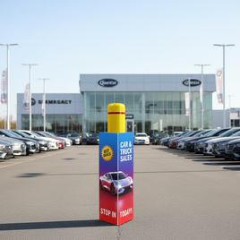 Bollard Wrap at Dealership Entrance