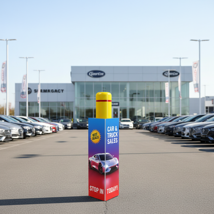 Bollard Wrap at Dealership Entrance