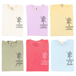 Bouquet Style - "Happiness Is Being a _______" (pocket) - (Choose Your Name) - Comfort Colors Tee