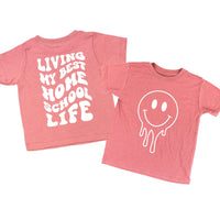 Living My Best Home School Life - Melty Smiley (f & b) - Child Tee