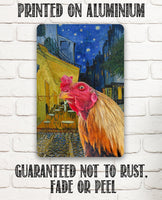 Café Terrace at Night Painting - Interrupted by Rooster - Metal Sign