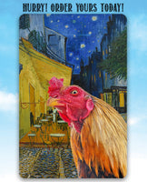 Café Terrace at Night Painting - Interrupted by Rooster - Metal Sign