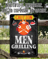 Caution Men Grilling Bring Beer - Metal Sign