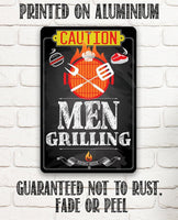 Caution Men Grilling Bring Beer - Metal Sign