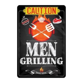 Caution Men Grilling Bring Beer - Metal Sign