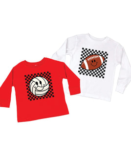 Checkers Smiley - (Choose Your Sports Ball)  - Child Long Sleeve Tee