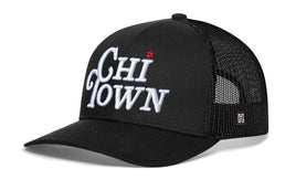 Chi Town White Script Trucker Hat  |  Illinois Snapback