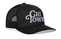 Chi Town White Script Trucker Hat  |  Illinois Snapback