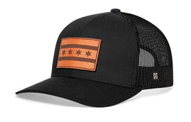 Chicago Flag Trucker Hat Leather  |  City Snapback