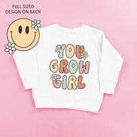 You Grow Girl on Front w/ Smiley and Flowers on Back - Child Sweater