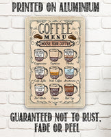 Coffee Menu Choose Your Coffee - Metal Sign
